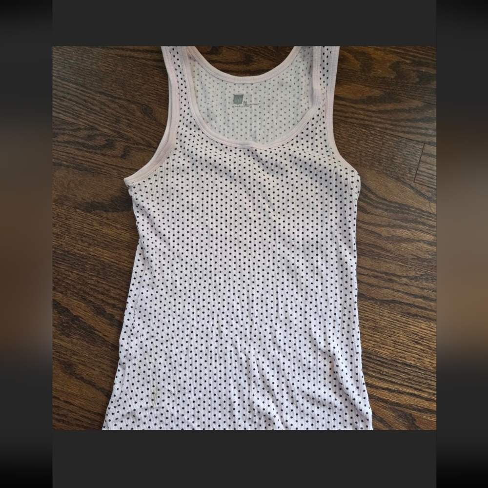 Light pink with black polka dots tank top